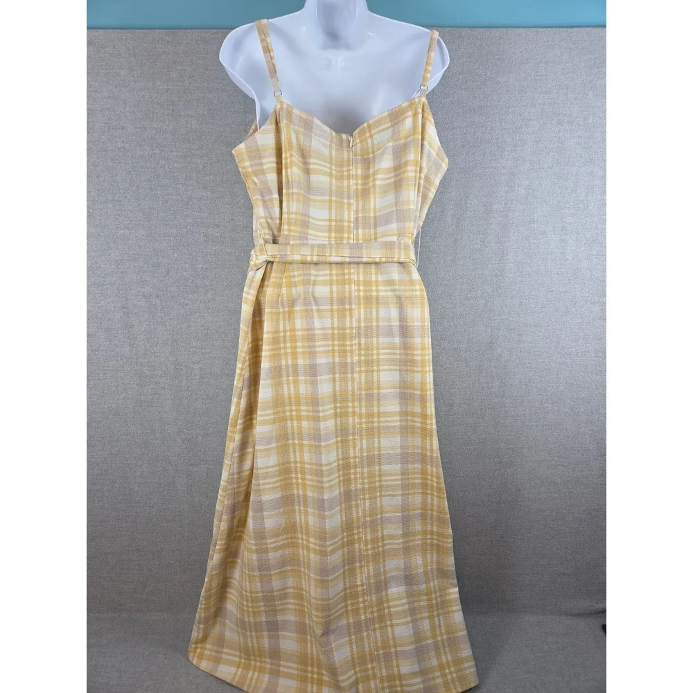 Ann‎ Taylor Yellow Plaid A-Line Square Neck Dress 16 Belted Cottagecore Peasant